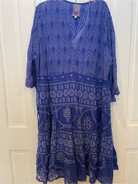 Johnny Was Electric Blue Tiered Midi Dress retail $540